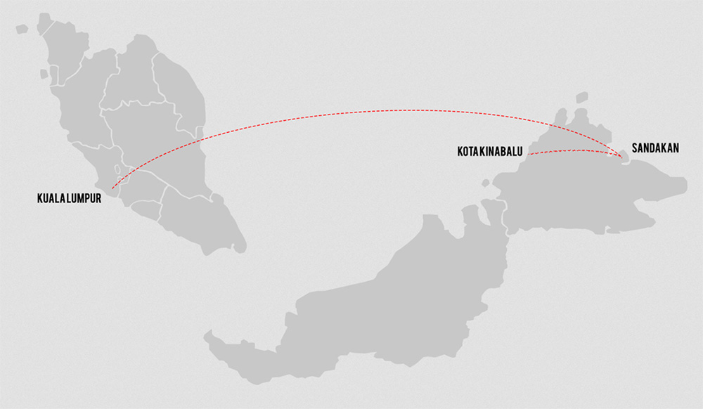 Flight route to Sandakan from Kuala Lumpur and Kota Kinabalu