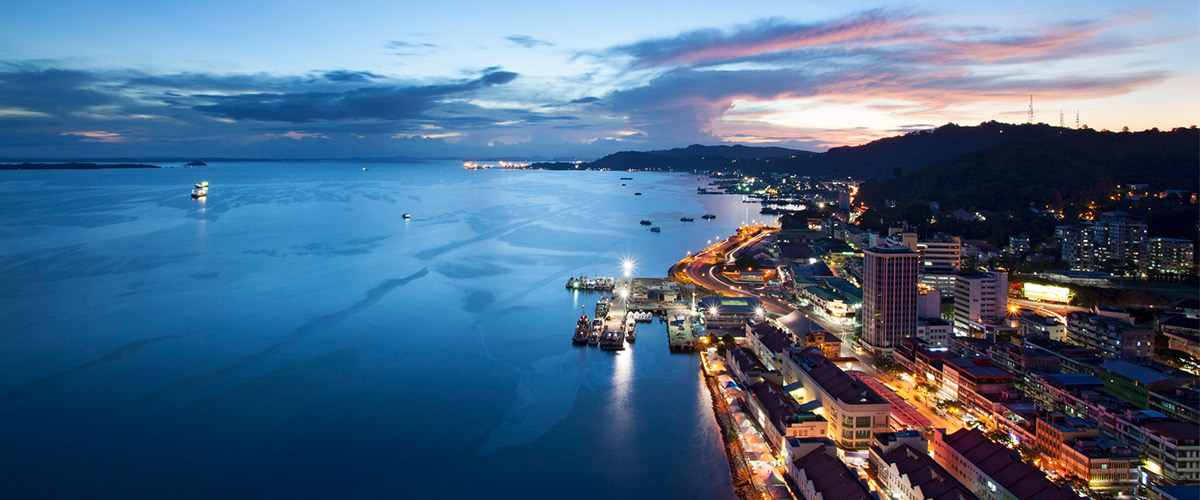 Sandakan city and seaside aerial view