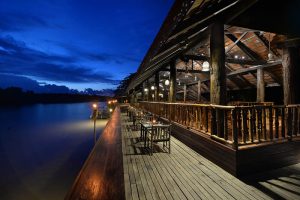 Sukau Rainforest Lodge riverside view from Melapi restaurant