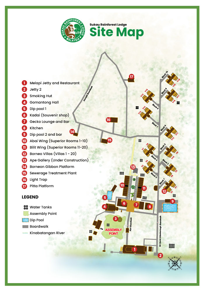 Sukau Rainforest Lodge site map for guest's navigation